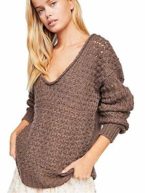 Free People Crashing Waves Sweater Boho Cozy Wool Blend Chunky Sweater